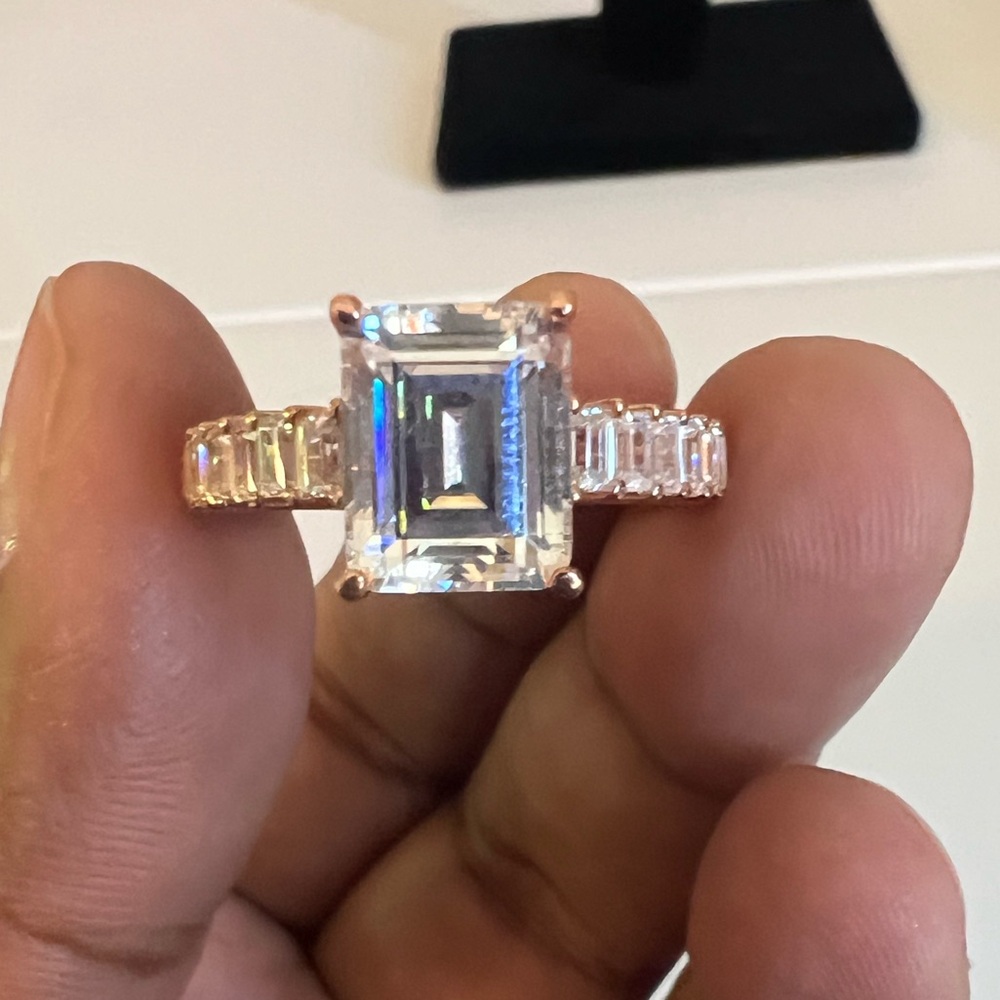 Diamonique Silver and Gold Radiant Cut Ring - Size 9